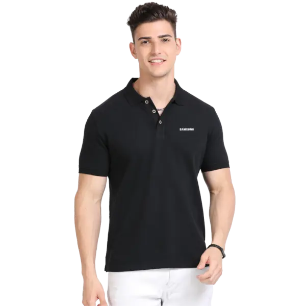 Caslay Sustainable  Polo Neck T-Shirt - Black