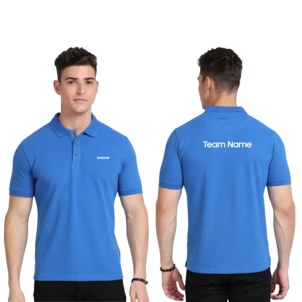 Caslay Sustainable  Polo Neck T-Shirt - Royal Blue - Image 3