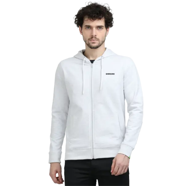 Caslay Sustainable  Hoodie With Zip-White Melange