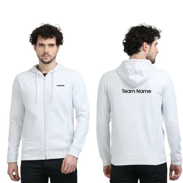 Caslay Sustainable  Hoodie With Zip-White Melange - Image 3