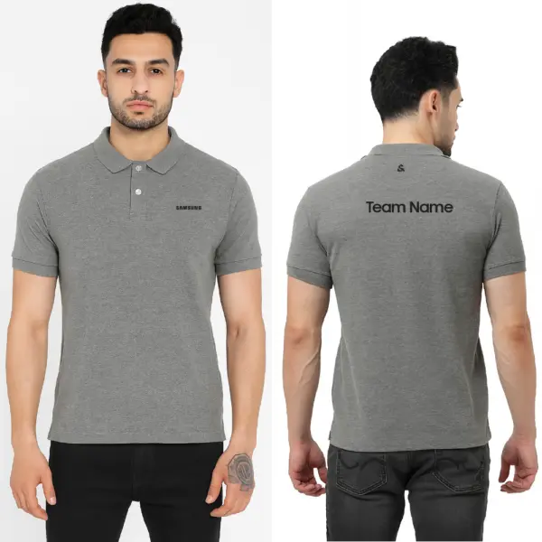 Jack & Jones  Plain Polo Neck T-Shirt-Grey - Image 3