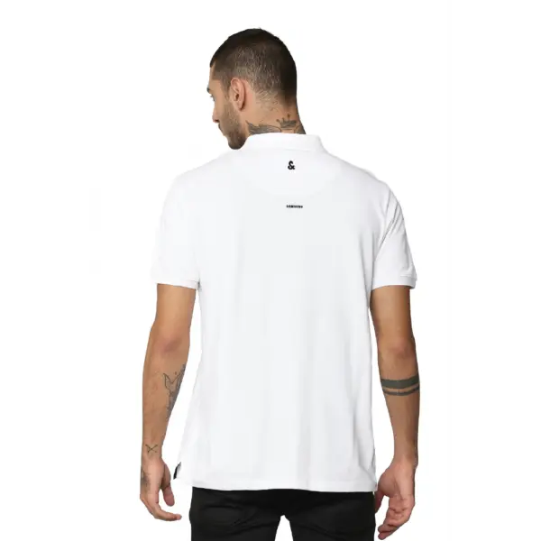 Jack & Jones  Plain Polo Neck T-Shirt-White - Image 2