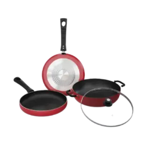 Lifelong Induction Base Non Stick Aluminium Cookware Set of 3-Burgundy