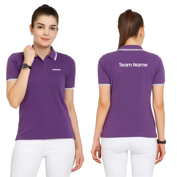 Scott International  Women’s Polo Purple T-Shirt with White Tip - Image 3