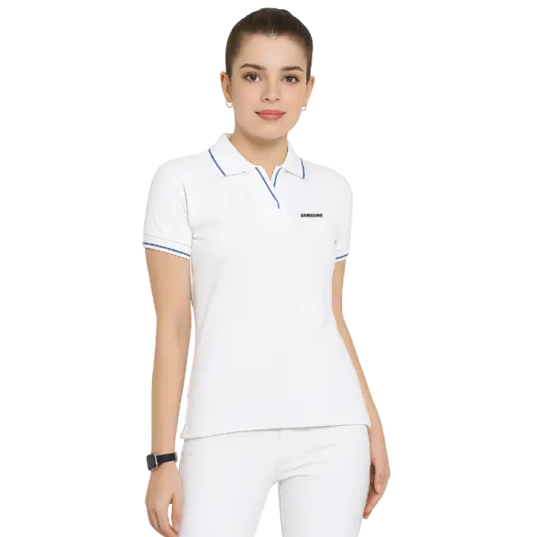 Scott International  Women’s Polo White T-Shirt with Blue Tip