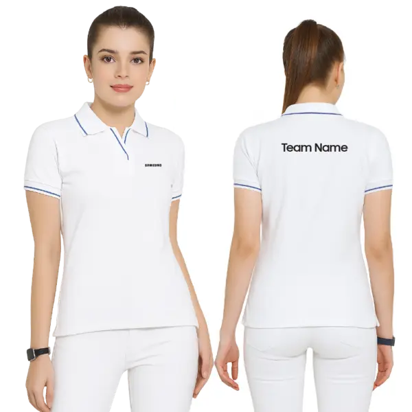 Scott International  Women’s Polo White T-Shirt with Blue Tip - Image 3